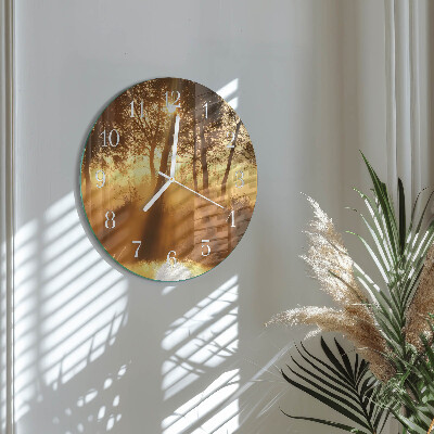 Horloge ronde Arbres Brouillard