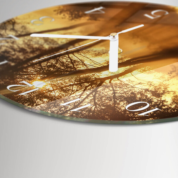 Horloge ronde Arbres Brouillard
