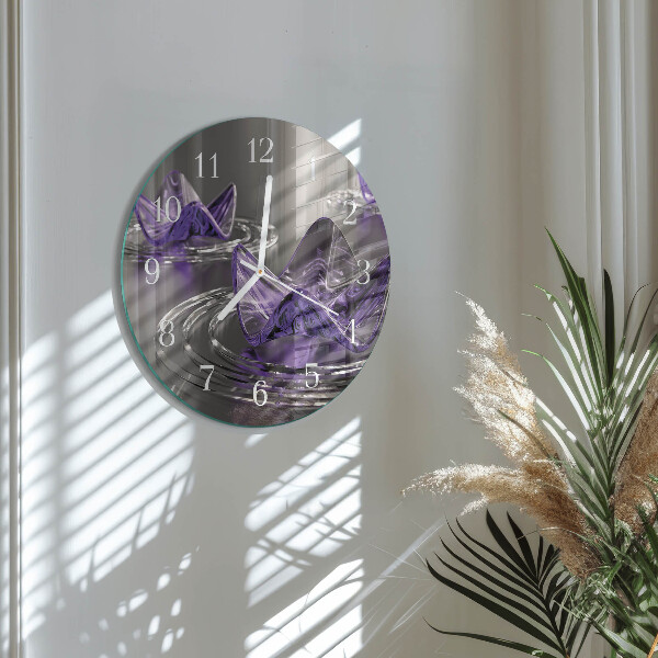 Horloge ronde Fleurs en verre