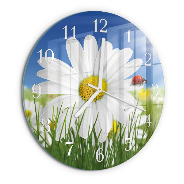 Horloge ronde Fleur et coccinelle