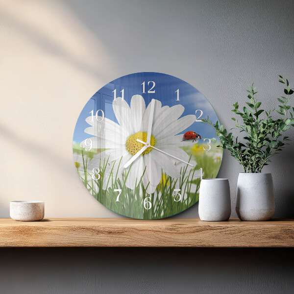 Horloge ronde Fleur et coccinelle