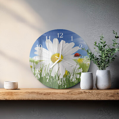Horloge ronde Fleur et coccinelle