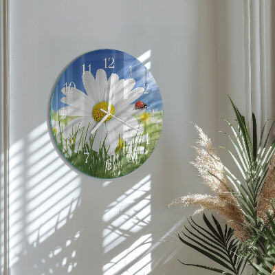 Horloge ronde Fleur et coccinelle