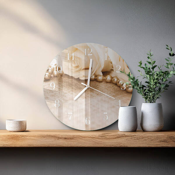 Horloge ronde Roses sépia vintage