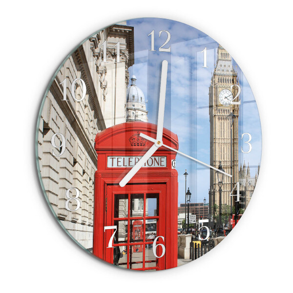 Horloge ronde Cabine téléphonique rouge