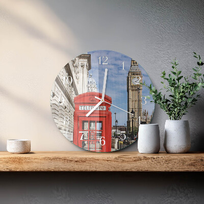 Horloge ronde Cabine téléphonique rouge