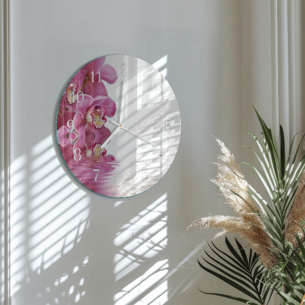Horloge ronde Orchidée