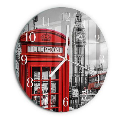 Horloge ronde Cabine téléphonique rouge