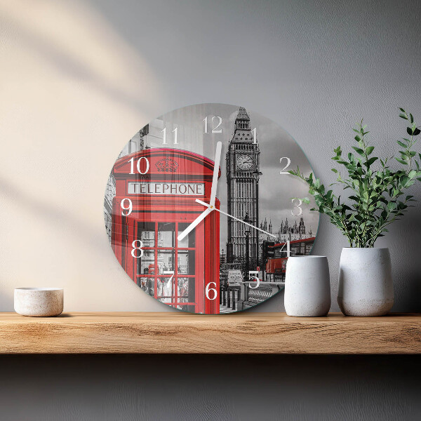 Horloge ronde Cabine téléphonique rouge