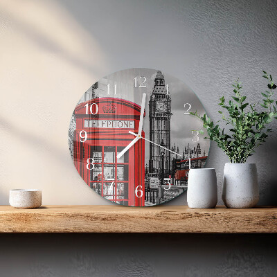 Horloge ronde Cabine téléphonique rouge