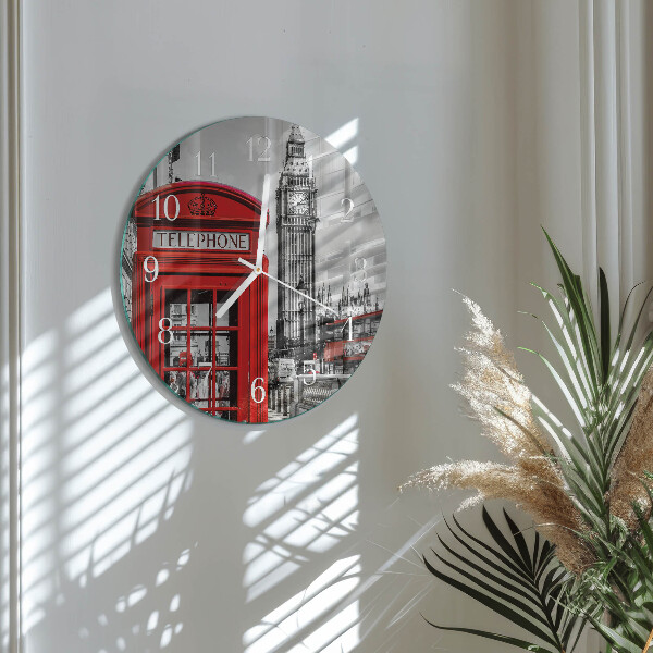 Horloge ronde Cabine téléphonique rouge