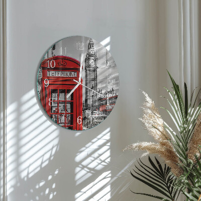 Horloge ronde Cabine téléphonique rouge