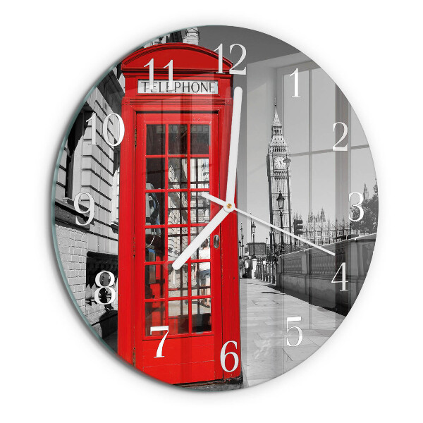 Horloge ronde Cabine téléphonique rouge
