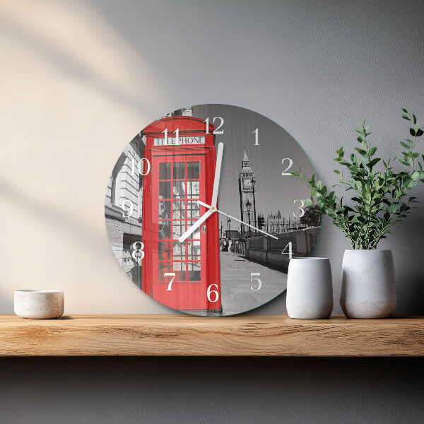 Horloge ronde Cabine téléphonique rouge