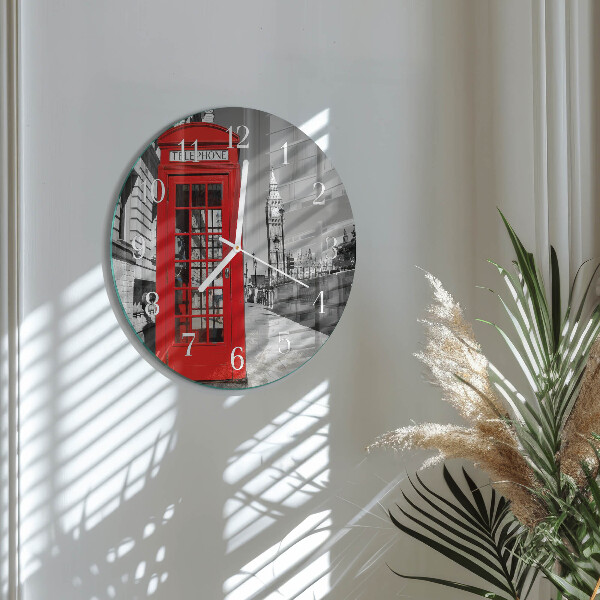 Horloge ronde Cabine téléphonique rouge