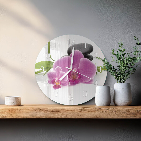 Horloge ronde Orchidée