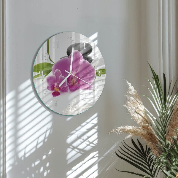 Horloge ronde Orchidée