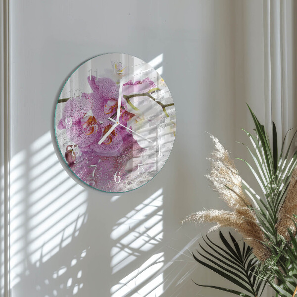 Horloge ronde Orchidée