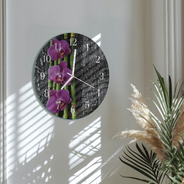 Horloge ronde Orchidée