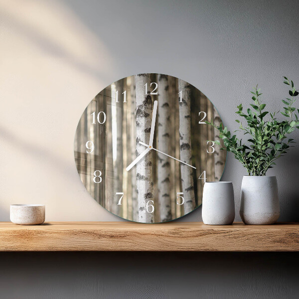 Horloge ronde bouleaux