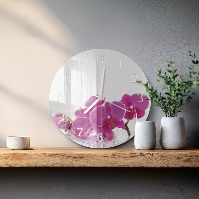 Horloge ronde Orchidée