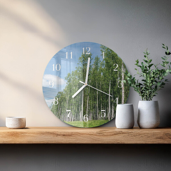 Horloge ronde bouleaux
