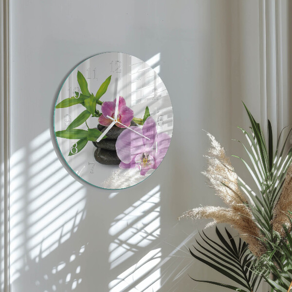 Horloge ronde Orchidée