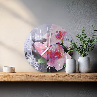 Horloge ronde Orchidée
