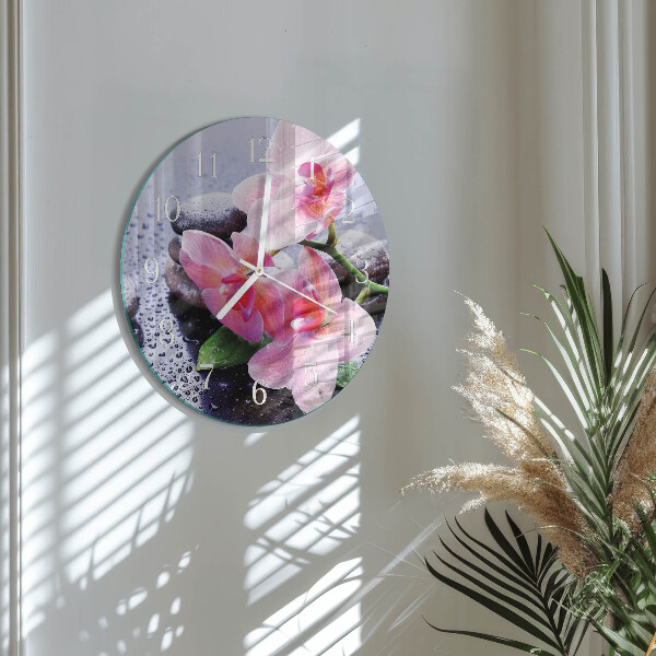 Horloge ronde Orchidée