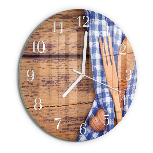 Horloge ronde Bois et couverts
