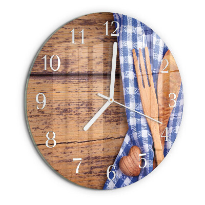 Horloge ronde Bois et couverts