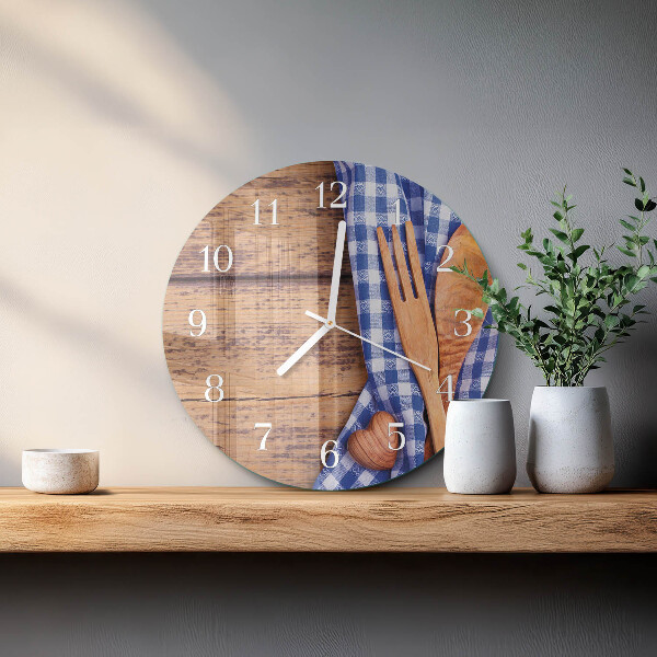 Horloge ronde Bois et couverts