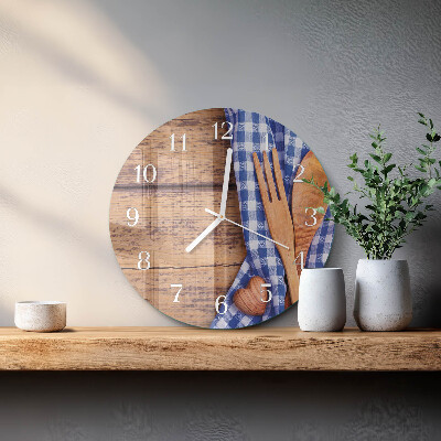 Horloge ronde Bois et couverts