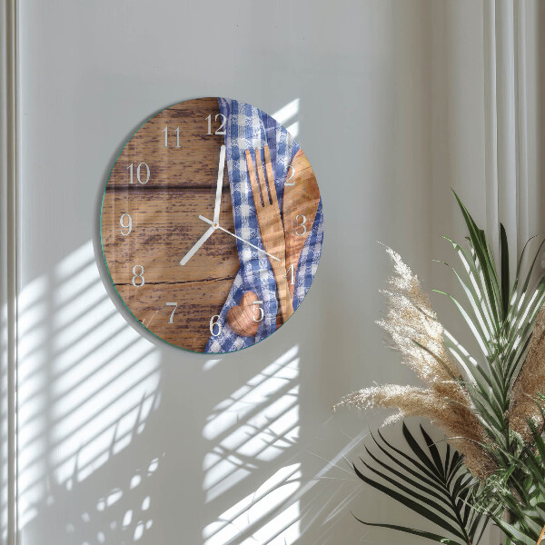 Horloge ronde Bois et couverts