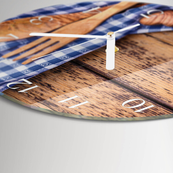 Horloge ronde Bois et couverts