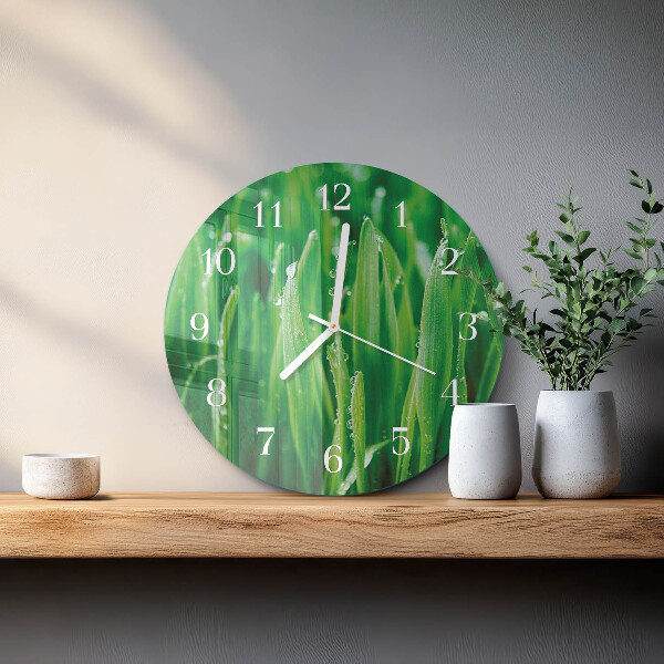 Horloge ronde herbe verte