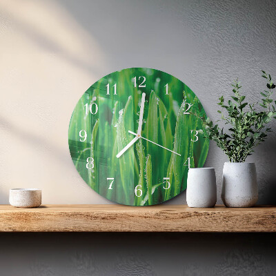 Horloge ronde herbe verte
