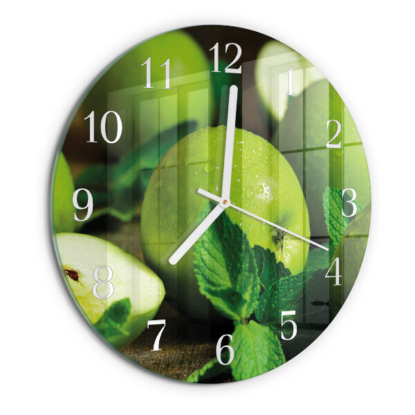 Horloge ronde pommes vertes