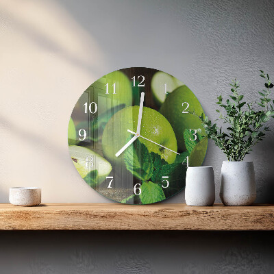 Horloge ronde pommes vertes