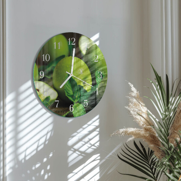 Horloge ronde pommes vertes