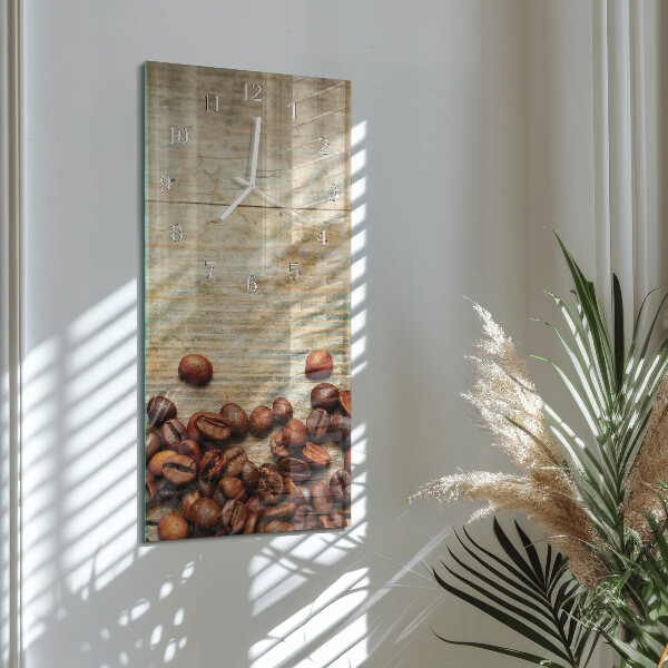 Horloge rectangulaire verticale Grains de café Bois