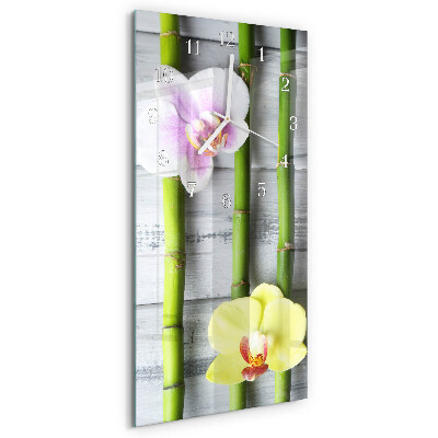 Horloge rectangulaire verticale Bambou orchidée