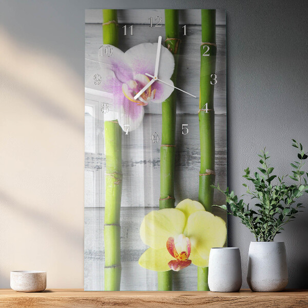 Horloge rectangulaire verticale Bambou orchidée