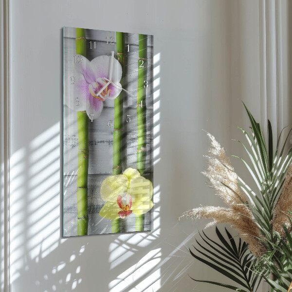 Horloge rectangulaire verticale Bambou orchidée