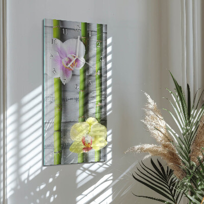 Horloge rectangulaire verticale Bambou orchidée