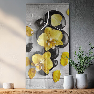 Horloge rectangulaire verticale Fleurs Pierres