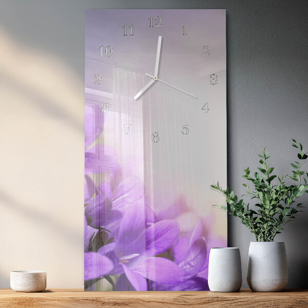 Horloge rectangulaire verticale fleurs violettes