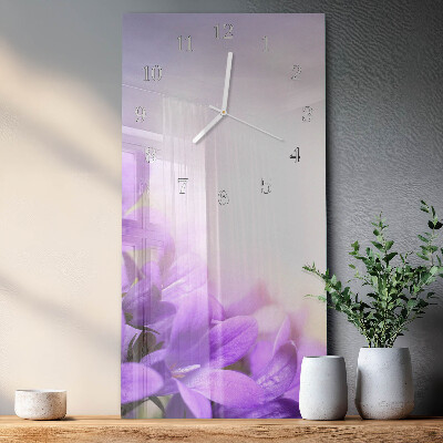 Horloge rectangulaire verticale fleurs violettes