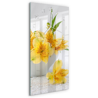 Horloge rectangulaire verticale fleurs jaunes