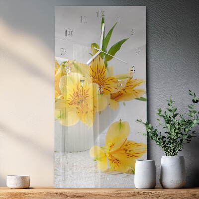 Horloge rectangulaire verticale fleurs jaunes